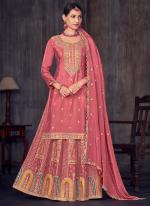 Heavy Premium Chinnon Pink Wedding Wear Embroidery Work Readymade Sharara Suit